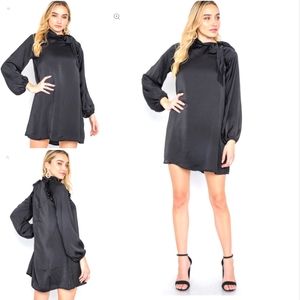 Satin Long Sleeve Side-Tie Dress